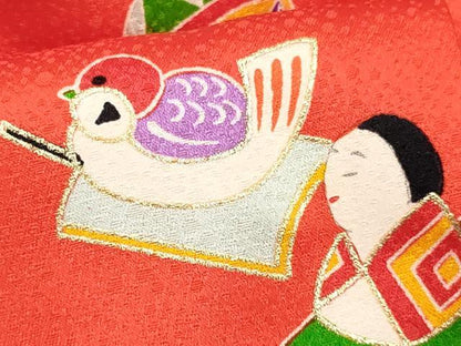 平和屋着物[]七五三　女の子　３歳　祝着　三つ身　被布セット　唐子玩具文　金彩　逸品　DABA3574ma