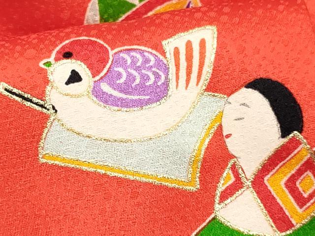 平和屋着物[]七五三　女の子　３歳　祝着　三つ身　被布セット　唐子玩具文　金彩　逸品　DABA3574ma