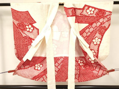平和屋着物[]七五三　女の子　３歳　祝着　三つ身　長襦袢(袷・半衿刺繍)セット　駒刺繍　絞り　束ね熨斗花文　逸品　DABA3576ma