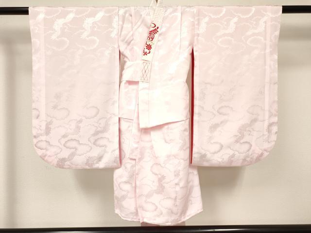 平和屋着物[]七五三　女の子　３歳　祝着　三つ身　長襦袢(袷・半衿刺繍)セット　駒刺繍　絞り　束ね熨斗花文　逸品　DABA3576ma