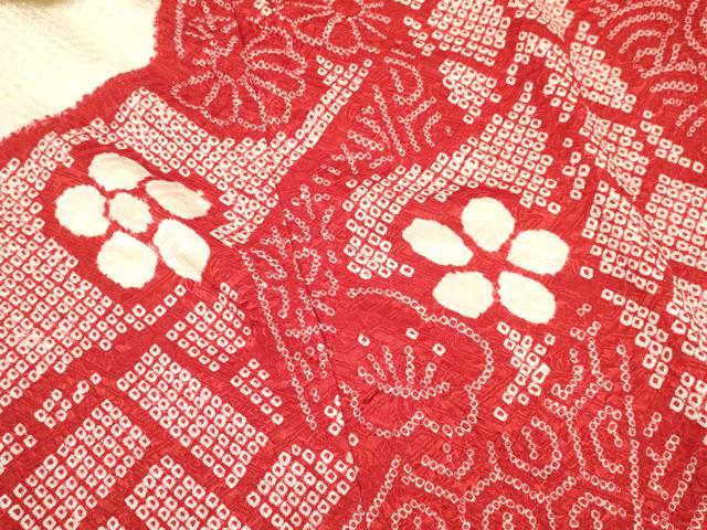 平和屋着物[]七五三　女の子　３歳　祝着　三つ身　長襦袢(袷・半衿刺繍)セット　駒刺繍　絞り　束ね熨斗花文　逸品　DABA3576ma