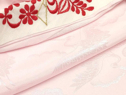 平和屋着物[]七五三　女の子　３歳　祝着　三つ身　長襦袢(袷・半衿刺繍)セット　駒刺繍　絞り　束ね熨斗花文　逸品　DABA3576ma