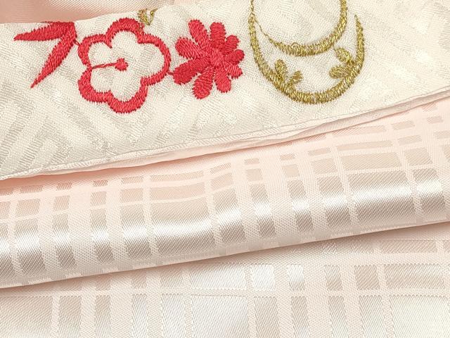 平和屋着物[]七五三　女の子　３歳　祝着　三つ身　長襦袢(袷・半衿刺繍)セット　駒刺繍　源氏車鞠花文　暈し染め　金彩　逸品　DABA3577ma