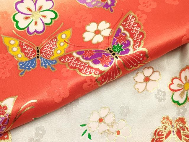 平和屋着物[]七五三　女の子　３歳　祝着　三つ身　長襦袢(無双仕立て)・被布・巾着セット　花蝶文　暈し染め　金彩　逸品　DABA3578ma