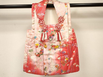 平和屋着物[]七五三　女の子　３歳　祝着　三つ身　長襦袢(無双仕立て)・被布セット　花蝶文　暈し染め　金銀彩　逸品　DABA3579ma