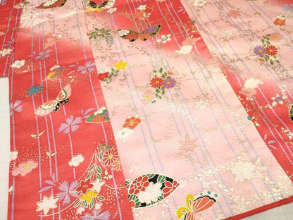 平和屋着物[]七五三　女の子　３歳　祝着　三つ身　長襦袢(無双仕立て)・被布セット　花蝶文　暈し染め　金銀彩　逸品　DABA3579ma