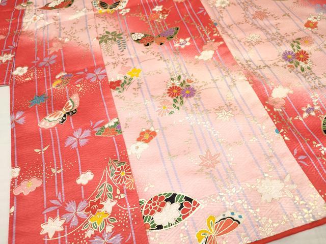 平和屋着物[]七五三　女の子　３歳　祝着　三つ身　長襦袢(無双仕立て)・被布セット　花蝶文　暈し染め　金銀彩　逸品　DABA3579ma