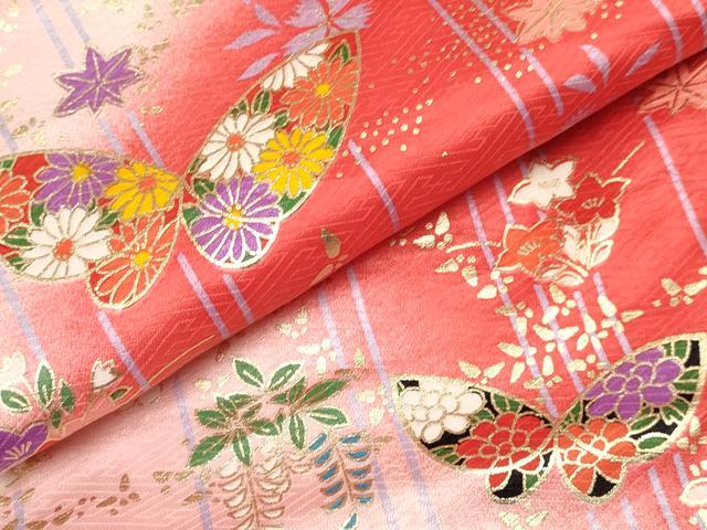 平和屋着物[]七五三　女の子　３歳　祝着　三つ身　長襦袢(無双仕立て)・被布セット　花蝶文　暈し染め　金銀彩　逸品　DABA3579ma