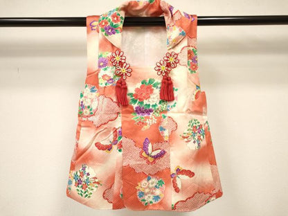 平和屋着物[]七五三　女の子　３歳　祝着　三つ身　長襦袢(無双仕立て)・被布セット　雪輪花蝶文　暈し染め　金銀彩　逸品　DABA3581ma