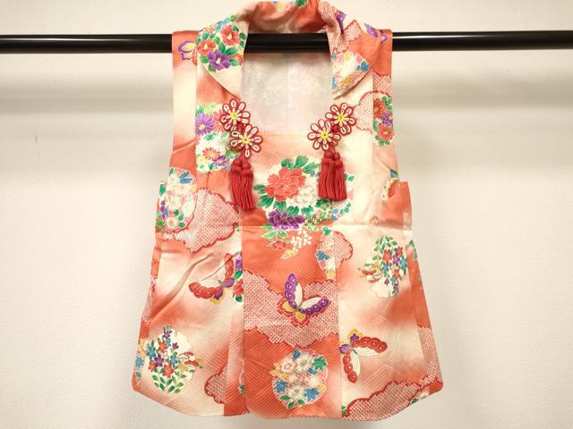 平和屋着物[]七五三　女の子　３歳　祝着　三つ身　長襦袢(無双仕立て)・被布セット　雪輪花蝶文　暈し染め　金銀彩　逸品　DABA3581ma