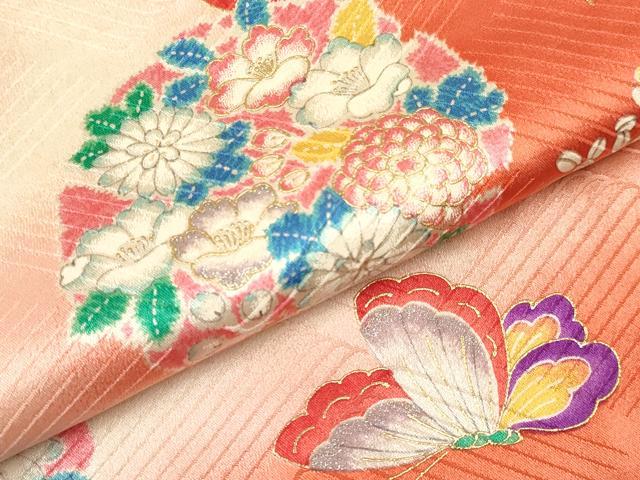 平和屋着物[]七五三　女の子　３歳　祝着　三つ身　長襦袢(無双仕立て)・被布セット　雪輪花蝶文　暈し染め　金銀彩　逸品　DABA3581ma
