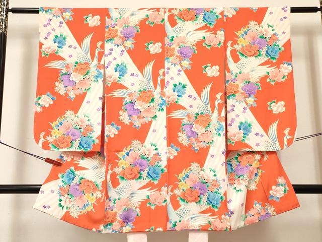 平和屋着物[]七五三　女の子　３歳　祝着　三つ身　長襦袢(袷)セット　孔雀花文　金彩　逸品　DABA3586ma