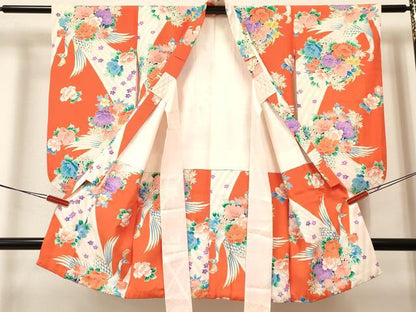 平和屋着物[]七五三　女の子　３歳　祝着　三つ身　長襦袢(袷)セット　孔雀花文　金彩　逸品　DABA3586ma