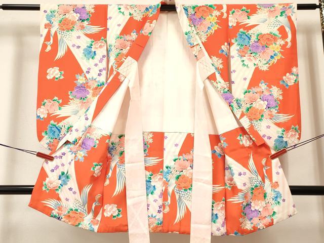 平和屋着物[]七五三　女の子　３歳　祝着　三つ身　長襦袢(袷)セット　孔雀花文　金彩　逸品　DABA3586ma
