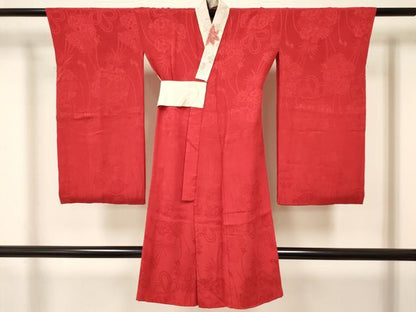 平和屋着物[]七五三　女の子　３歳　祝着　三つ身　長襦袢(袷)セット　孔雀花文　金彩　逸品　DABA3586ma