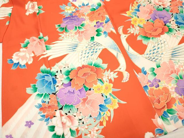 平和屋着物[]七五三　女の子　３歳　祝着　三つ身　長襦袢(袷)セット　孔雀花文　金彩　逸品　DABA3586ma