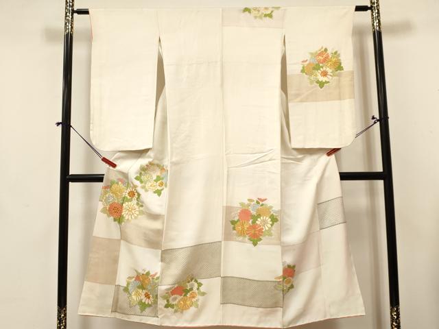 平和屋着物∵女の子 十三参り 子供 祝着・長襦袢(袷・半衿刺繍)セット 駒刺繍 菊 金彩 逸品 DABA3587ma