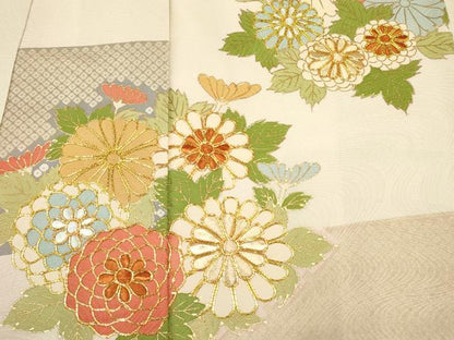 平和屋着物∵女の子 十三参り 子供 祝着・長襦袢(袷・半衿刺繍)セット 駒刺繍 菊 金彩 逸品 DABA3587ma