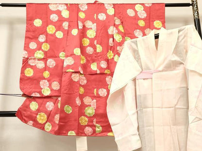 平和屋着物[]七五三　女の子　３歳　祝着　三つ身　長襦袢(単衣)セット　舞花文　洗える着物　DABA3588ma