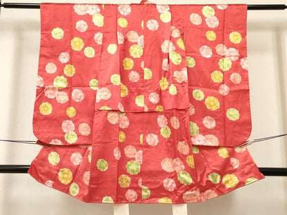 平和屋着物[]七五三　女の子　３歳　祝着　三つ身　長襦袢(単衣)セット　舞花文　洗える着物　DABA3588ma