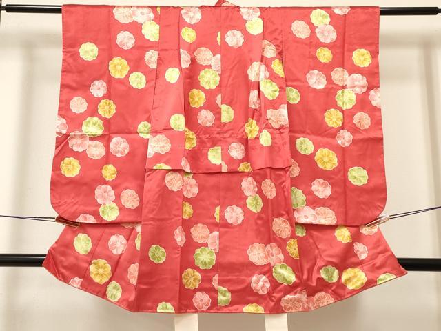 平和屋着物[]七五三　女の子　３歳　祝着　三つ身　長襦袢(単衣)セット　舞花文　洗える着物　DABA3588ma