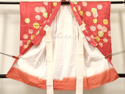 平和屋着物[]七五三　女の子　３歳　祝着　三つ身　長襦袢(単衣)セット　舞花文　洗える着物　DABA3588ma