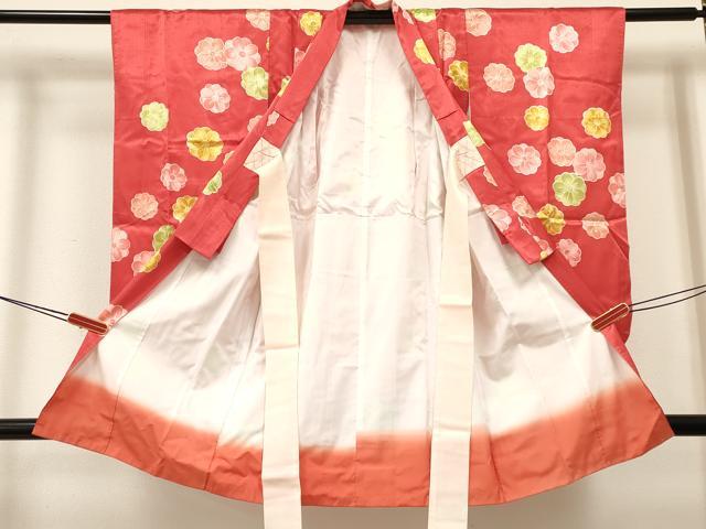 平和屋着物[]七五三　女の子　３歳　祝着　三つ身　長襦袢(単衣)セット　舞花文　洗える着物　DABA3588ma