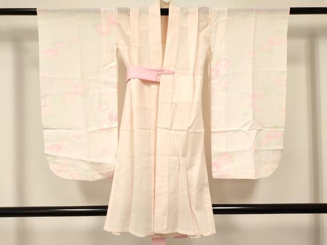 平和屋着物[]七五三　女の子　３歳　祝着　三つ身　長襦袢(単衣)セット　舞花文　洗える着物　DABA3588ma