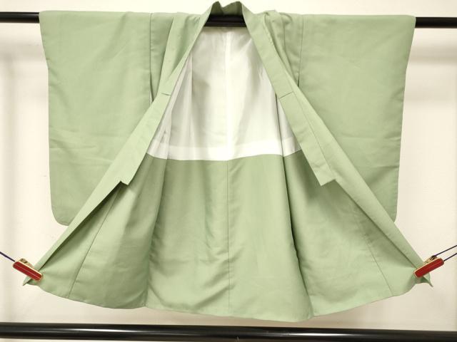 平和屋着物[]七五三　男の子　祝着・羽織・行灯袴セット　着物：若葉色　市松文様　羽織：海松色　DABA3599ma