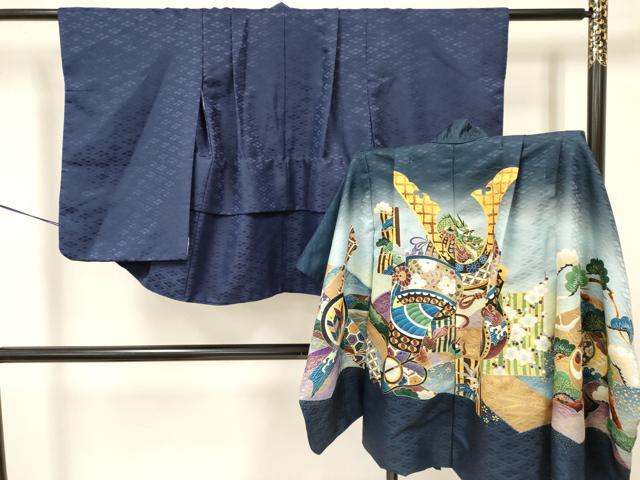 平和屋着物[]七五三　男の子　祝着・羽織セット　龍　兜　松竹梅　暈し染め　洗える着物　DABA3603ma