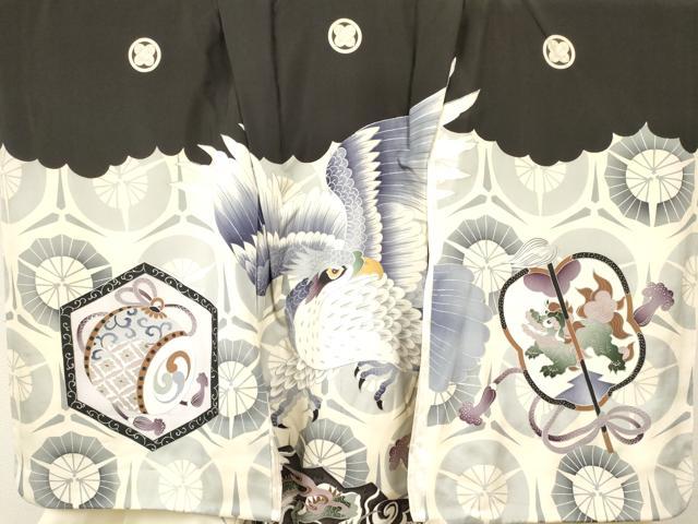 平和屋着物[]七五三　男の子　祝着・行灯袴セット　襦袢付き　鷹　鷲　龍　銀彩　逸品　DABA3604ma