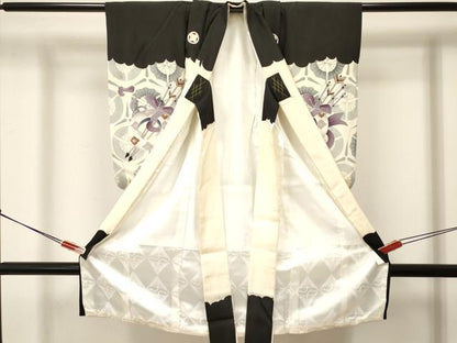 平和屋着物[]七五三　男の子　祝着・行灯袴セット　襦袢付き　鷹　鷲　龍　銀彩　逸品　DABA3604ma