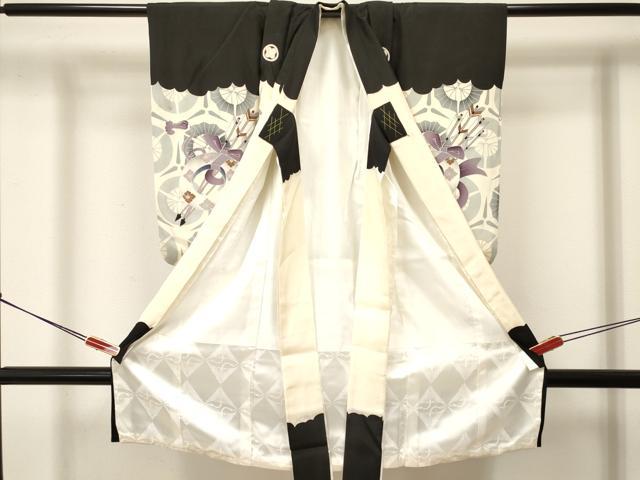 平和屋着物[]七五三　男の子　祝着・行灯袴セット　襦袢付き　鷹　鷲　龍　銀彩　逸品　DABA3604ma