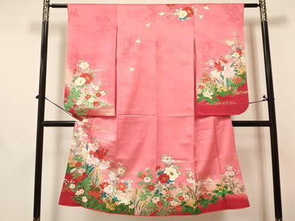 平和屋着物[]七五三　女の子　７歳　祝着　四つ身　長襦袢(単衣・半衿刺繍)セット　杜若　牡丹花文　暈し染め　金彩　逸品　DABA3605ma
