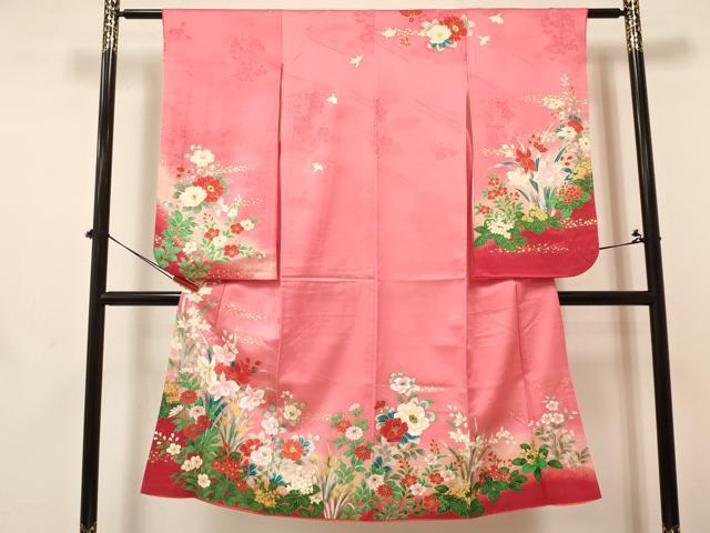 平和屋着物[]七五三　女の子　７歳　祝着　四つ身　長襦袢(単衣・半衿刺繍)セット　杜若　牡丹花文　暈し染め　金彩　逸品　DABA3605ma