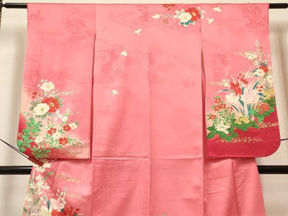 平和屋着物[]七五三　女の子　７歳　祝着　四つ身　長襦袢(単衣・半衿刺繍)セット　杜若　牡丹花文　暈し染め　金彩　逸品　DABA3605ma