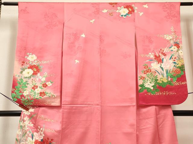 平和屋着物[]七五三　女の子　７歳　祝着　四つ身　長襦袢(単衣・半衿刺繍)セット　杜若　牡丹花文　暈し染め　金彩　逸品　DABA3605ma