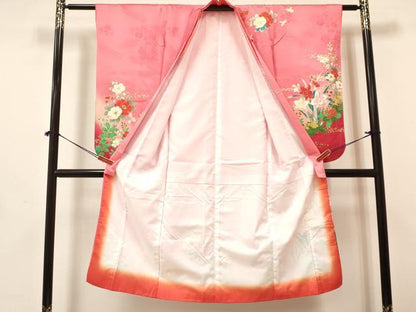 平和屋着物[]七五三　女の子　７歳　祝着　四つ身　長襦袢(単衣・半衿刺繍)セット　杜若　牡丹花文　暈し染め　金彩　逸品　DABA3605ma