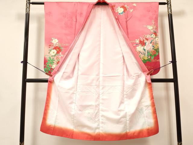 平和屋着物[]七五三　女の子　７歳　祝着　四つ身　長襦袢(単衣・半衿刺繍)セット　杜若　牡丹花文　暈し染め　金彩　逸品　DABA3605ma