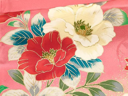 平和屋着物[]七五三　女の子　７歳　祝着　四つ身　長襦袢(単衣・半衿刺繍)セット　杜若　牡丹花文　暈し染め　金彩　逸品　DABA3605ma