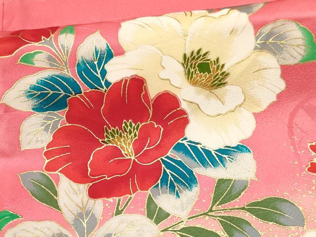 平和屋着物[]七五三　女の子　７歳　祝着　四つ身　長襦袢(単衣・半衿刺繍)セット　杜若　牡丹花文　暈し染め　金彩　逸品　DABA3605ma