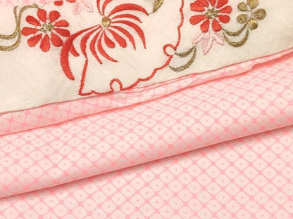 平和屋着物[]七五三　女の子　７歳　祝着　四つ身　長襦袢(単衣・半衿刺繍)セット　杜若　牡丹花文　暈し染め　金彩　逸品　DABA3605ma