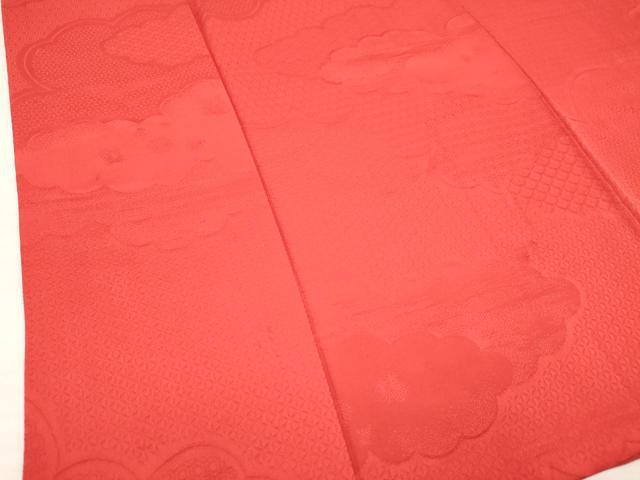 平和屋着物[]七五三　女の子　７歳　祝着　四つ身　長襦袢(無双仕立て・半衿刺繍)セット　雲地紋　緋色　逸品　DABA3606ma