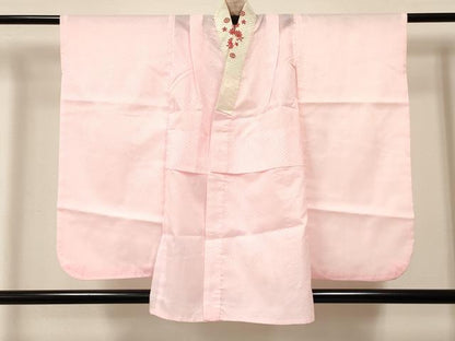 平和屋着物[]七五三　女の子　３歳　祝着　三つ身　長襦袢(無双仕立て・半衿刺繍)セット　鼓牡丹花文　金彩　洗える着物　DABA3607ma