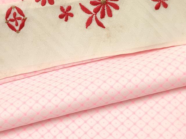 平和屋着物[]七五三　女の子　３歳　祝着　三つ身　長襦袢(無双仕立て・半衿刺繍)セット　鼓牡丹花文　金彩　洗える着物　DABA3607ma