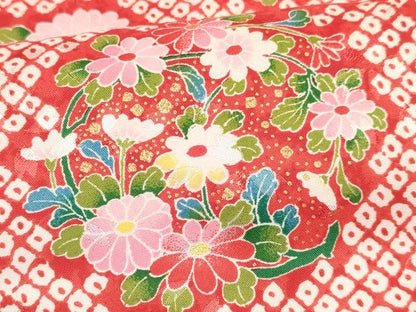平和屋着物[]七五三　女の子　７歳　祝着　四つ身　襦袢(単衣・半衿刺繍)セット　几帳御所車花文　金彩　DABA3608ma