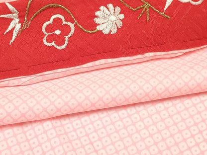 平和屋着物[]七五三　女の子　７歳　祝着　四つ身　襦袢(単衣・半衿刺繍)セット　几帳御所車花文　金彩　DABA3608ma