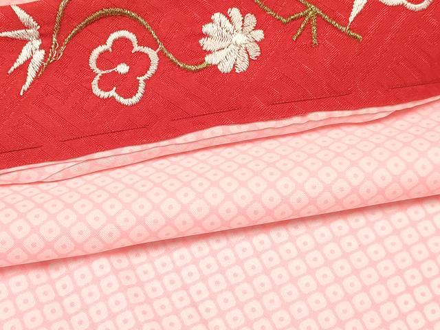 平和屋着物[]七五三　女の子　７歳　祝着　四つ身　襦袢(単衣・半衿刺繍)セット　几帳御所車花文　金彩　DABA3608ma