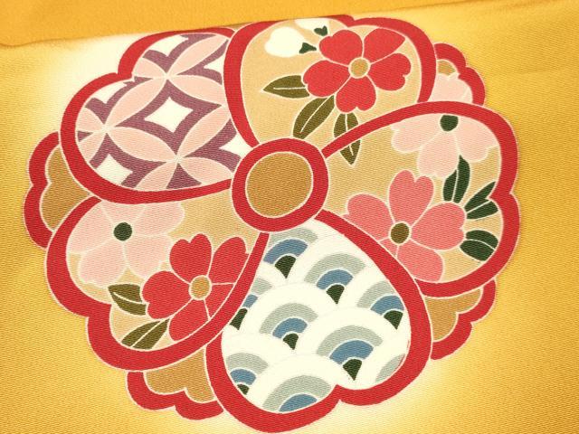 平和屋着物[]七五三　女の子　７歳　祝着　四つ身　襦袢(単衣・半衿刺繍)セット　草花文　暈し染め　金彩　逸品　DABA3609ma