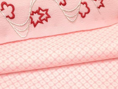 平和屋着物[]七五三　女の子　７歳　祝着　四つ身　襦袢(単衣・半衿刺繍)セット　草花文　暈し染め　金彩　逸品　DABA3609ma